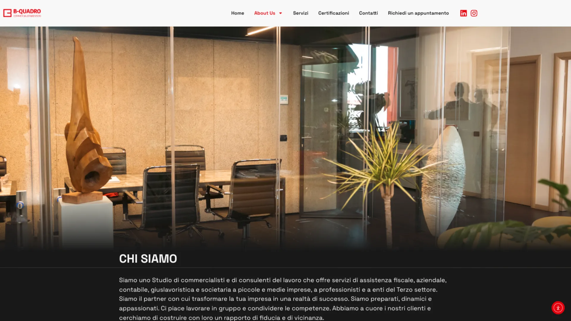 Pagina servizi del sito Studio B-Quadro
