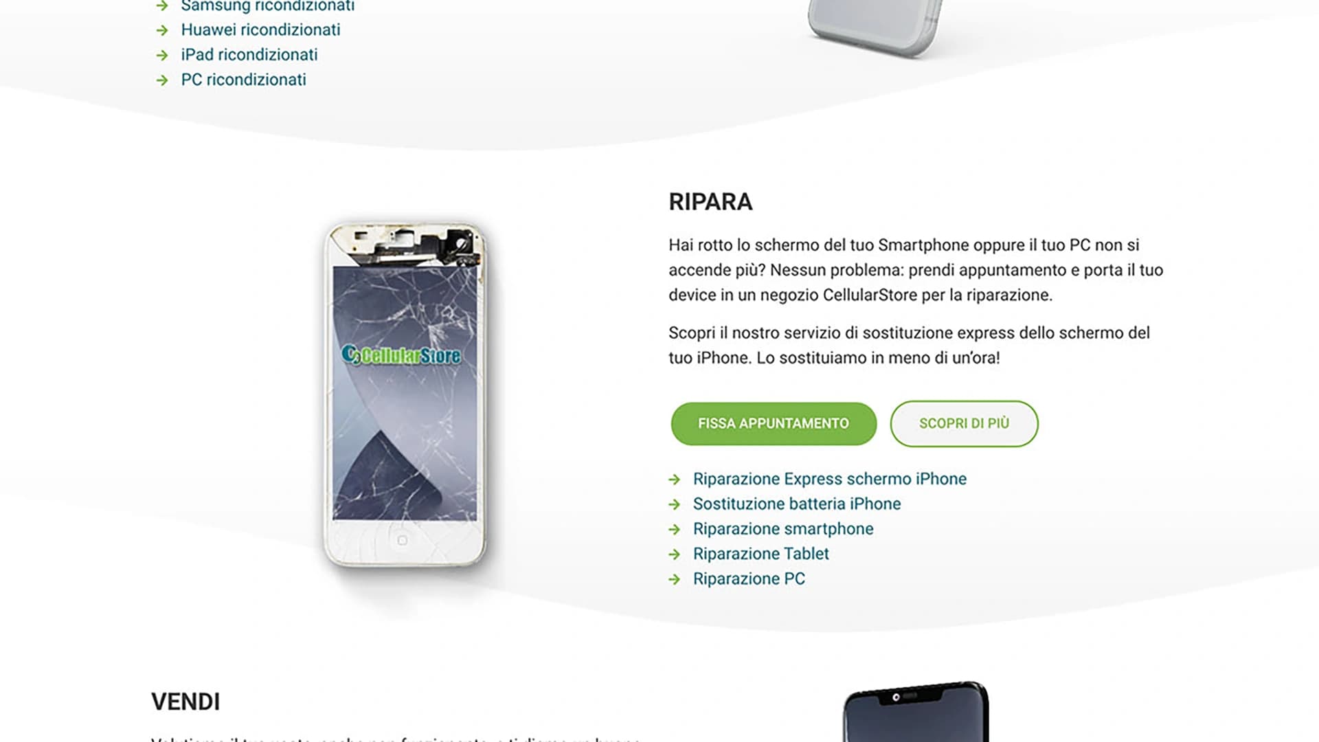 Cellular Store Dalmine website product showcase