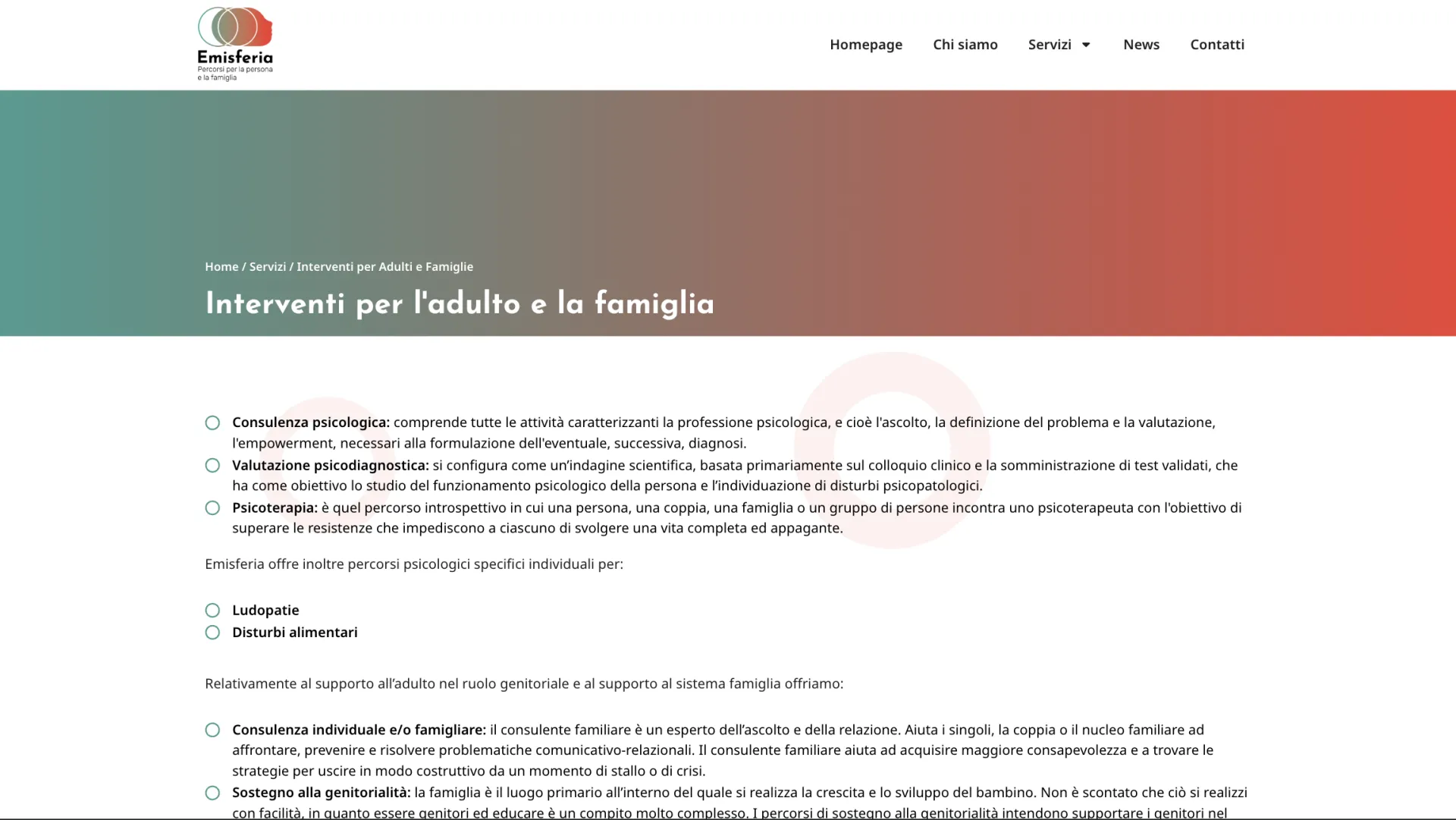 Pagina contatti del sito Emisferia