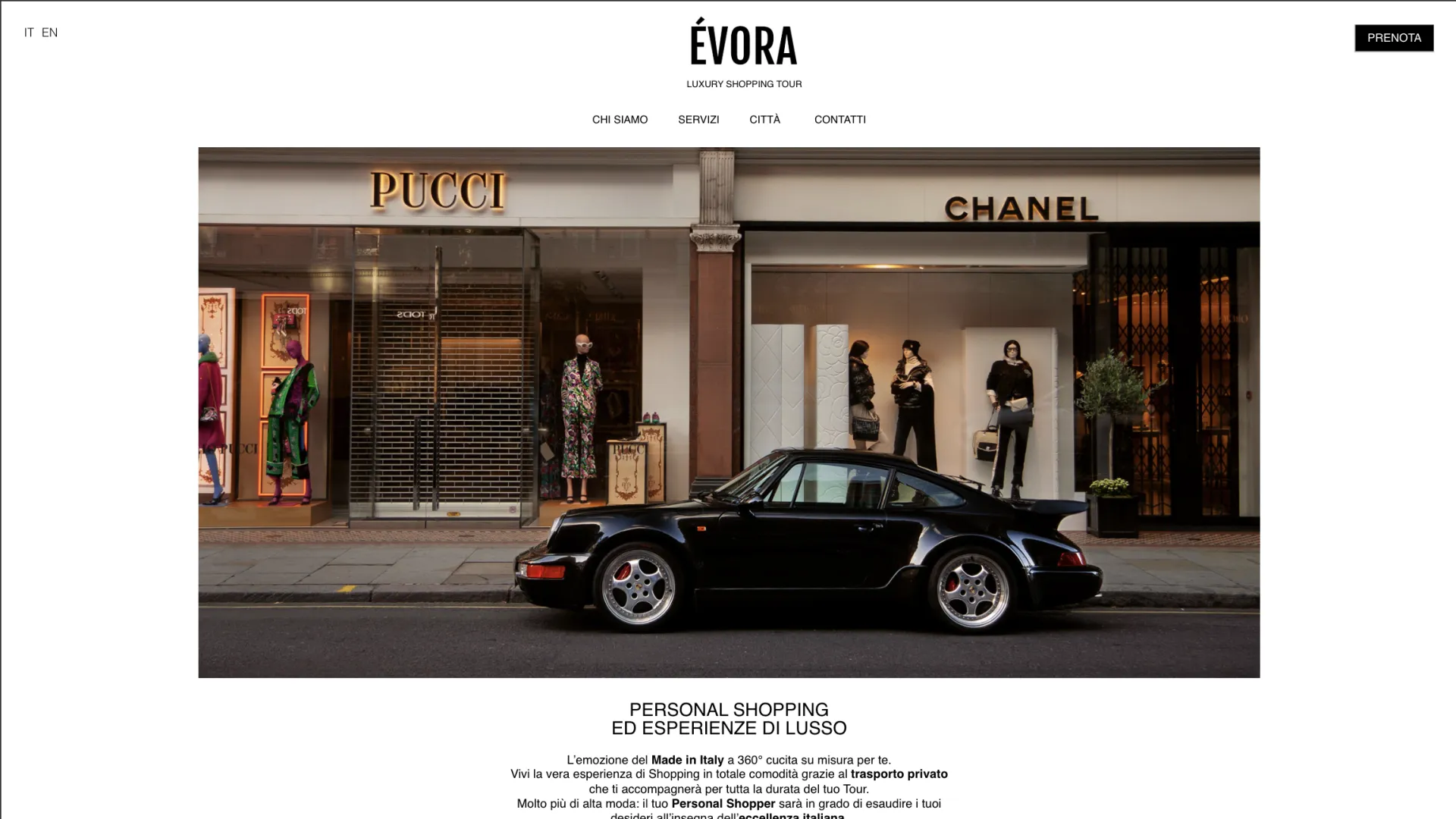 Homepage del sito ÉVORA - Luxury Shopping Tour