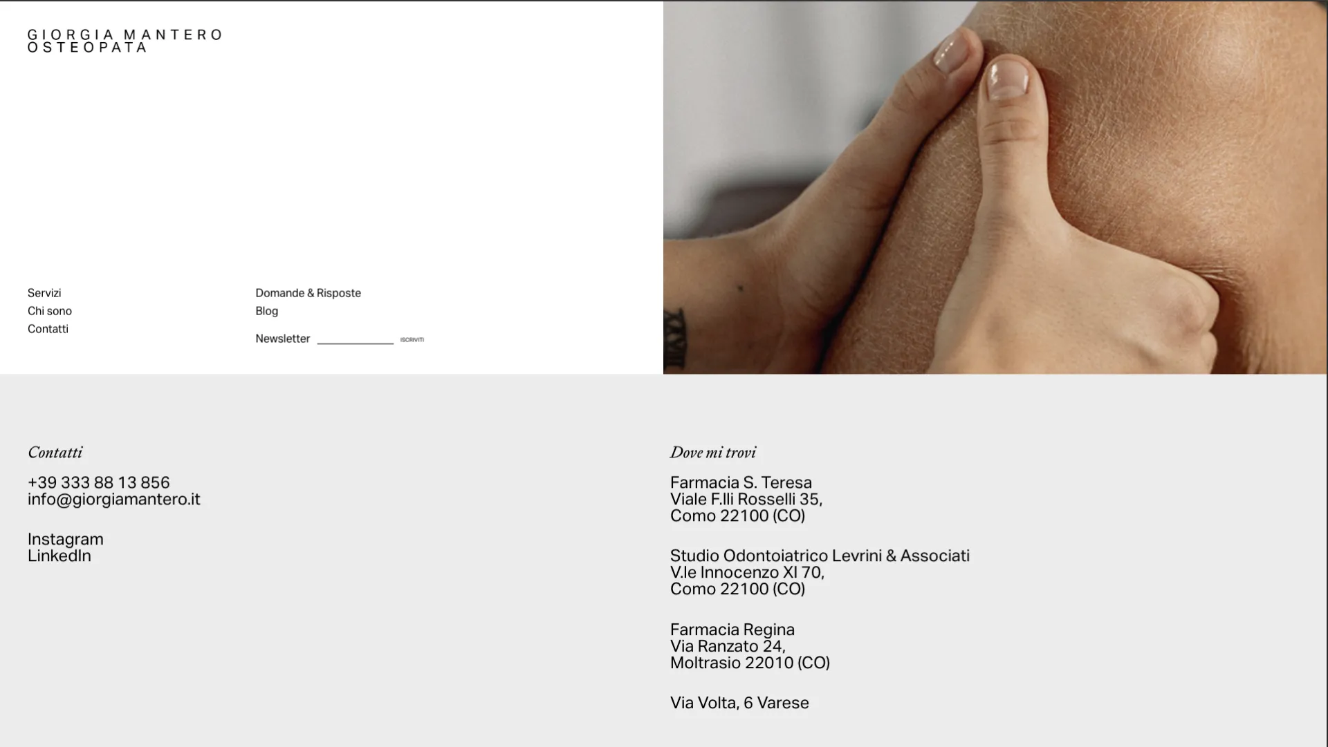 Giorgia Mantero Osteopata website contact page