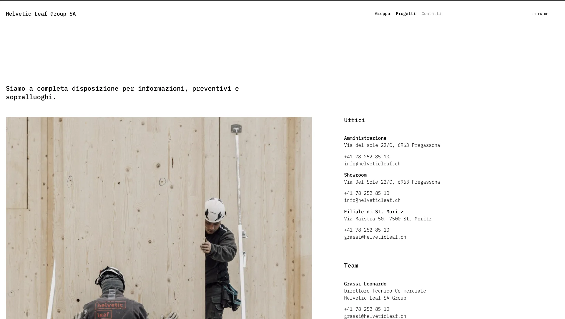 Helvetic Leaf website contact page