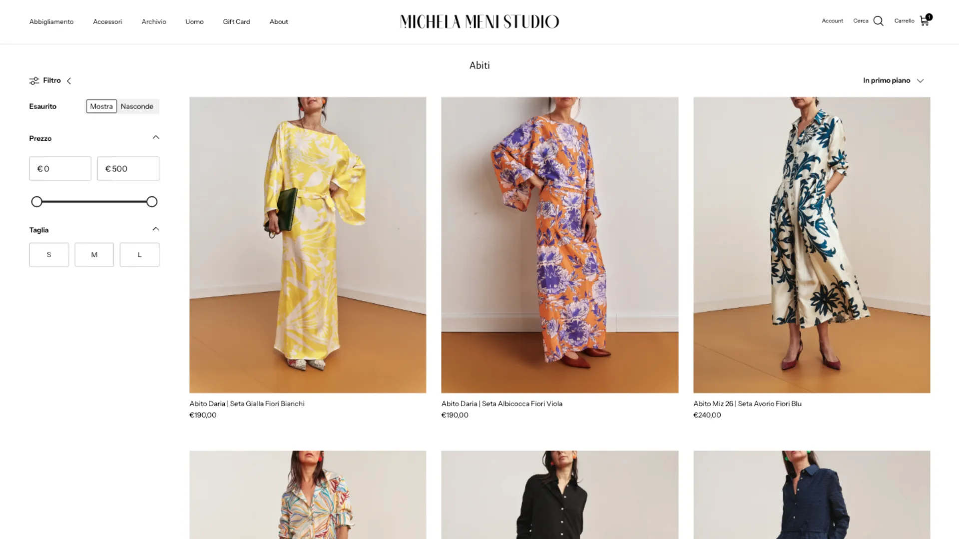 Pagina collezione del sito Michela Meni Studio