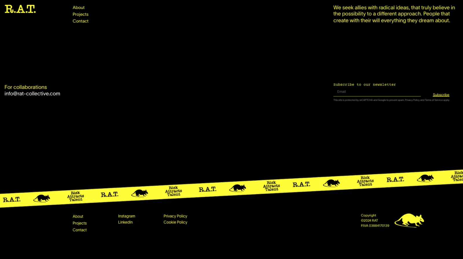 Dettaglio layout del sito R.A.T. Collective